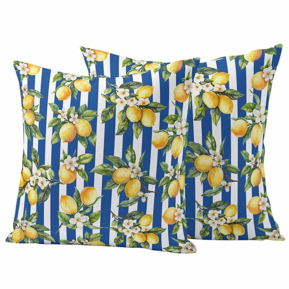 2 Pack Outdoor Waterproof Throw Pillow Covers,Farm Watercolor Lemon Green Leaves Decorative Square Patio Pillowcases for Chair Couch Sofa 16x16in
