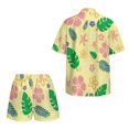 thumbnail image 5 of FKEKYI Women's Short Set 2 Pcs for Summer Open Front Top & Shorts with Elastic Waist Yellow Flower Leaf Print Lightweight Beach Set Resort Wear for Home Lounging, M, 5 of 7