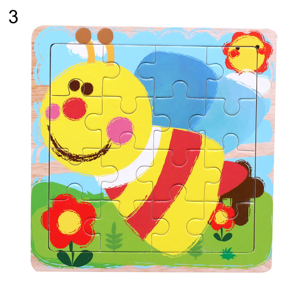 WO_ 15x15cm Lovely Wooden Insect Animal Jigsaw Puzzles Board Kids Intellectual T 