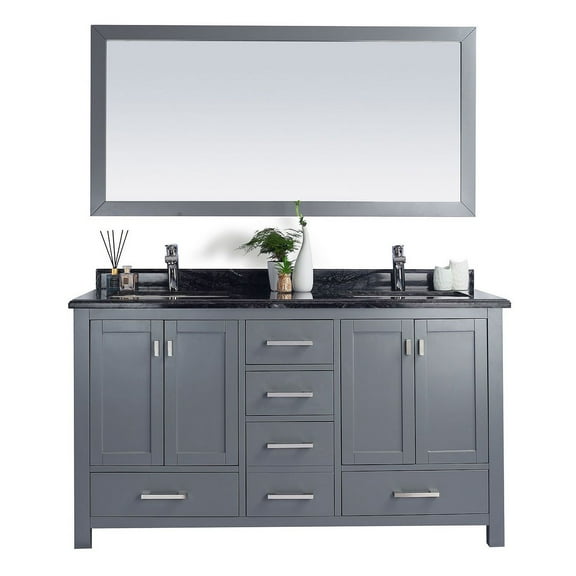 60 - Inch Single Sink Bathroom Vanity With Black Wood Countertop - Laviva