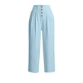 thumbnail image 7 of Costeam Womens Multi Button Pleated Front Linen Capri Pants Dual Side Slip Pockets Non Elastic High Waist Lightweight Wrinkle Resistant Loose Mid Calf Casual Cropped Trousers, 7 of 7