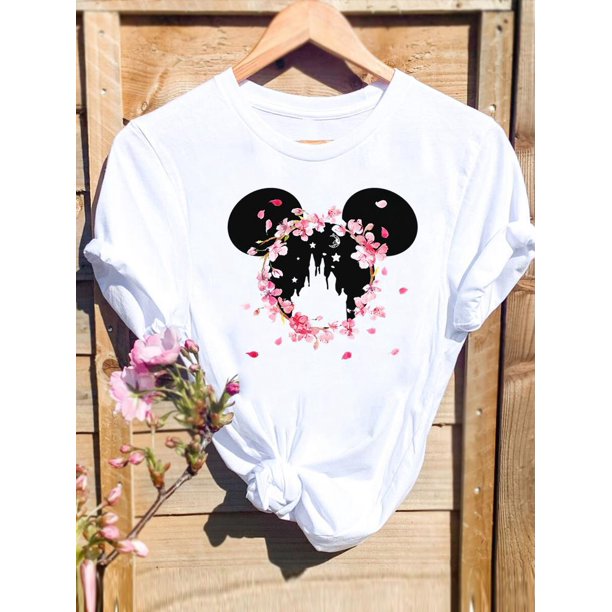 Disney Short Sleeve Sweet Trend 90s Women Print Clothing Mickey Mouse Casual Tee Shirt Fashion Cartoon Graphic T-shirtsL Gao Jinjia LED