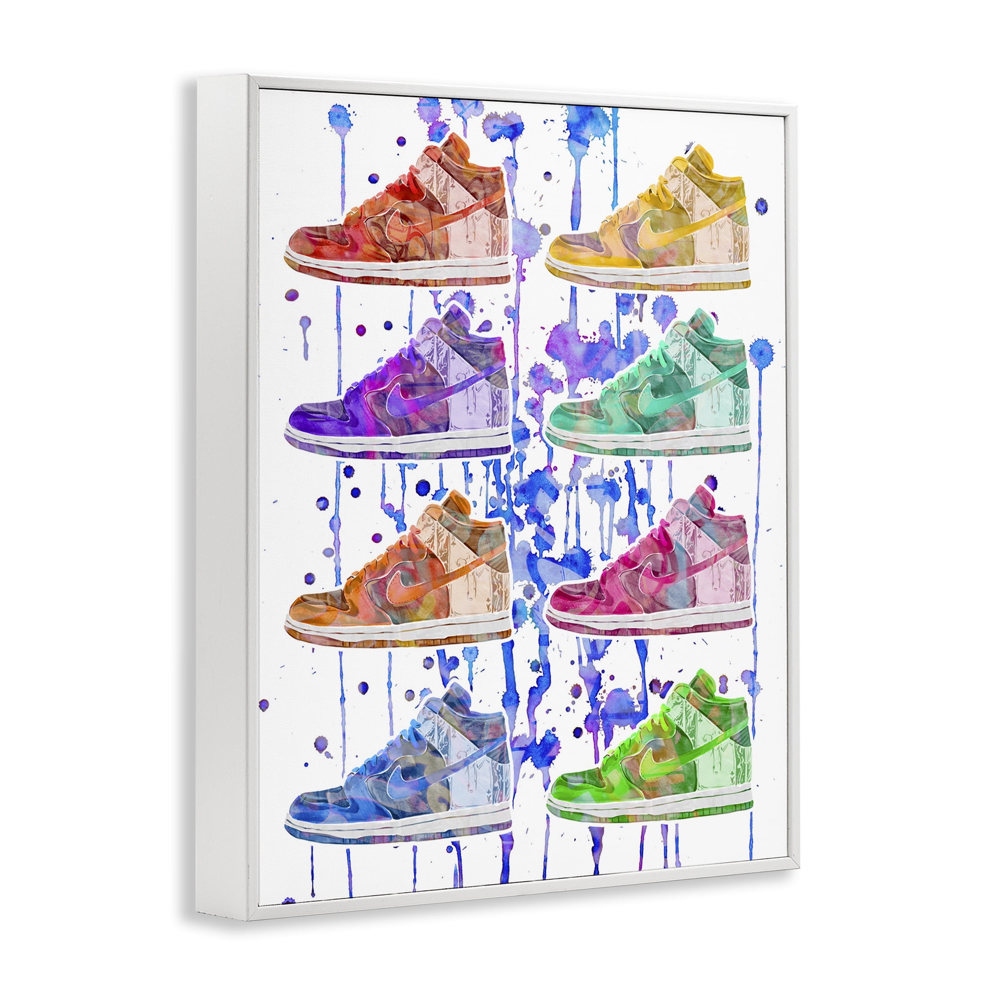 Stupell Industries Paint Drip Sneakers Beauty & Fashion Painting White Framed Art Print Wall Art, 16 x 20