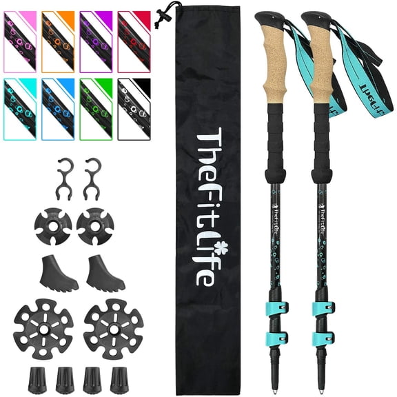 TheFitLife Carbon Fiber Trekking Poles – Collapsible and Telescopic Walking Sticks with Natural Cork Handle and Extended EVA Grips, Ultralight Nordic Hiking Poles for Backpacking Camping