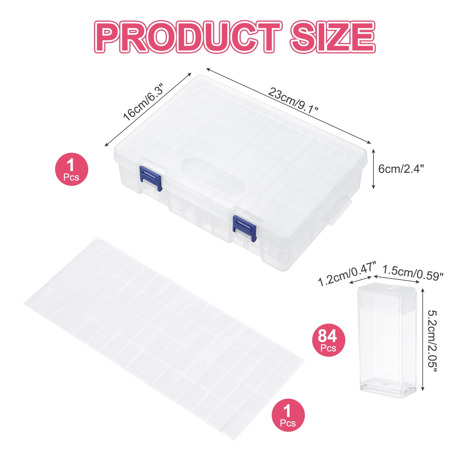 Uxcell 84 Slots Diamond Art Storage Containers, Clear Plastic Diamond Art Painting Beads Organizer Case Accessories with Labels for Jewelry Nail Crafts Rhinestones, 9.1x6.3x2.4inch