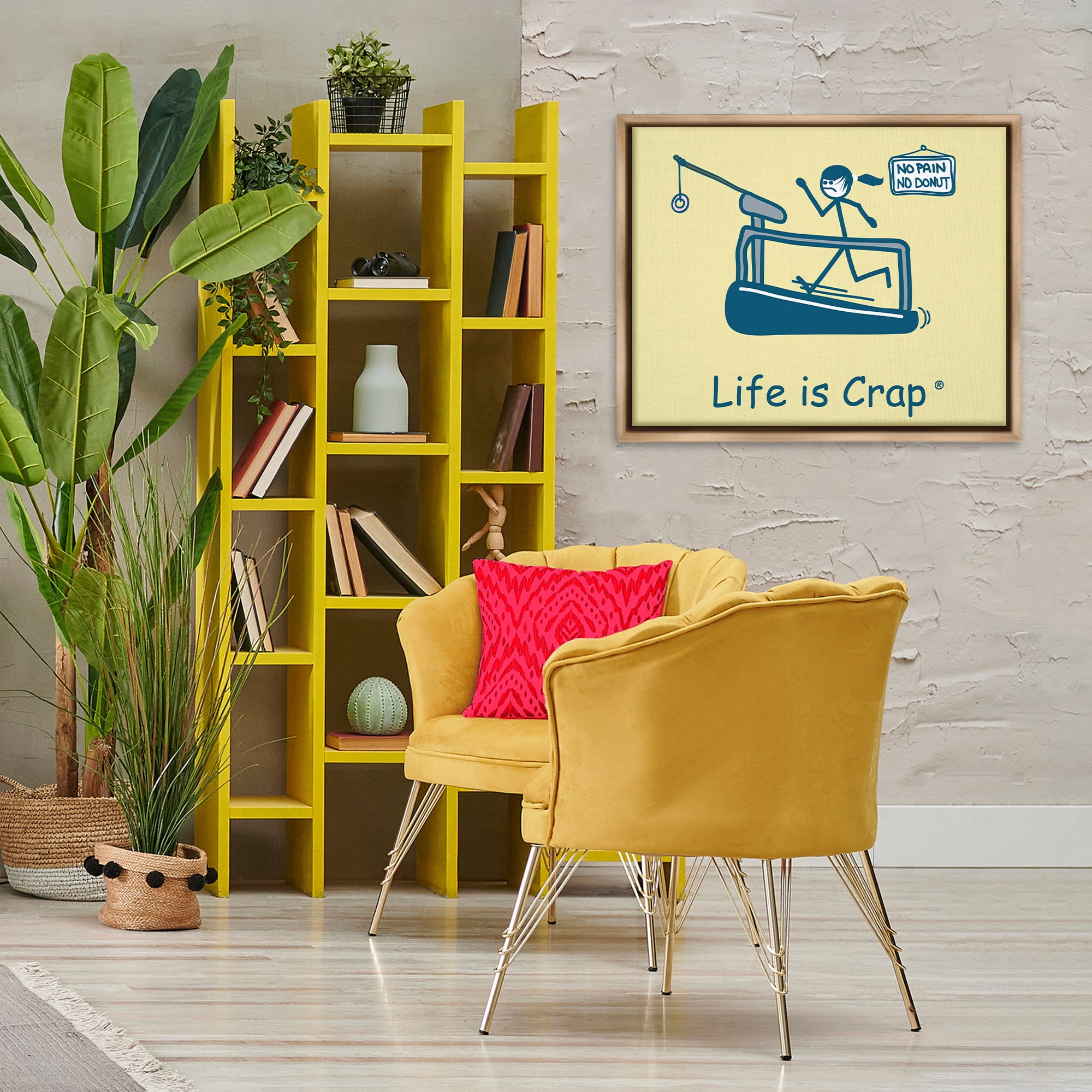 Stupell Industries No Pain or Donut Novelty & Humor Painting Brown Floater Framed Canvas Art Print Wall Art, 31 x 25