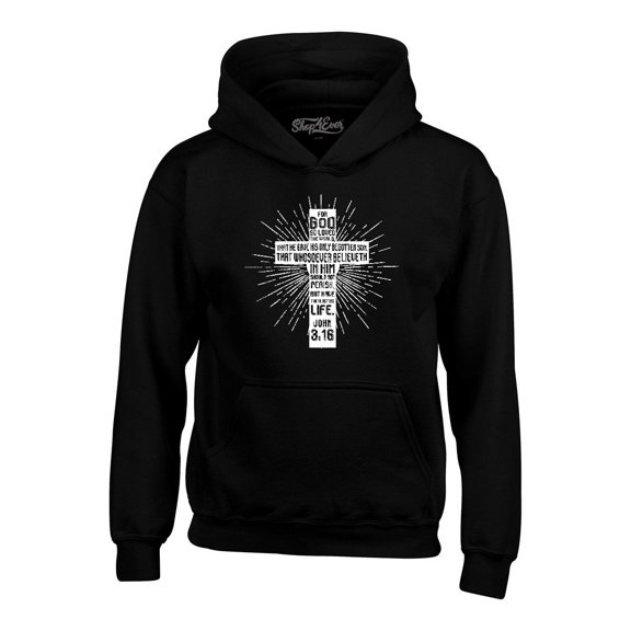 Shop4Ever Men's John 3:16 Cross Hooded Sweatshirt Hoodie XXX-Large Black
