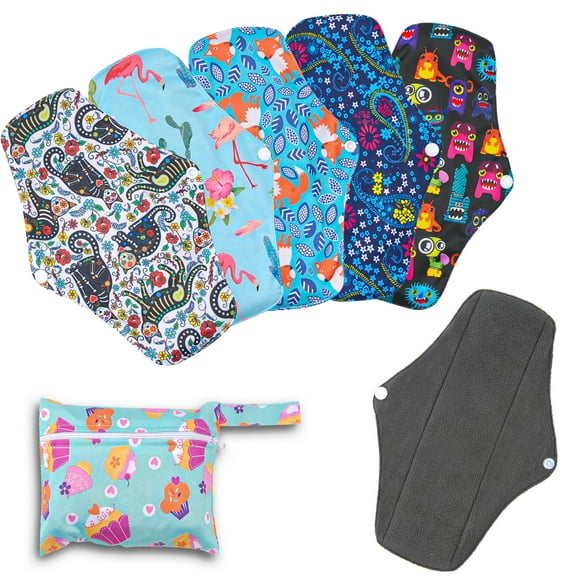 6pcs/Set Including 1pc Mini Wet Bag  5pcs Bamboo Charcoal Cloth Menstrual Pads/Reusable Sanitary Pads/Mama Panty Liners