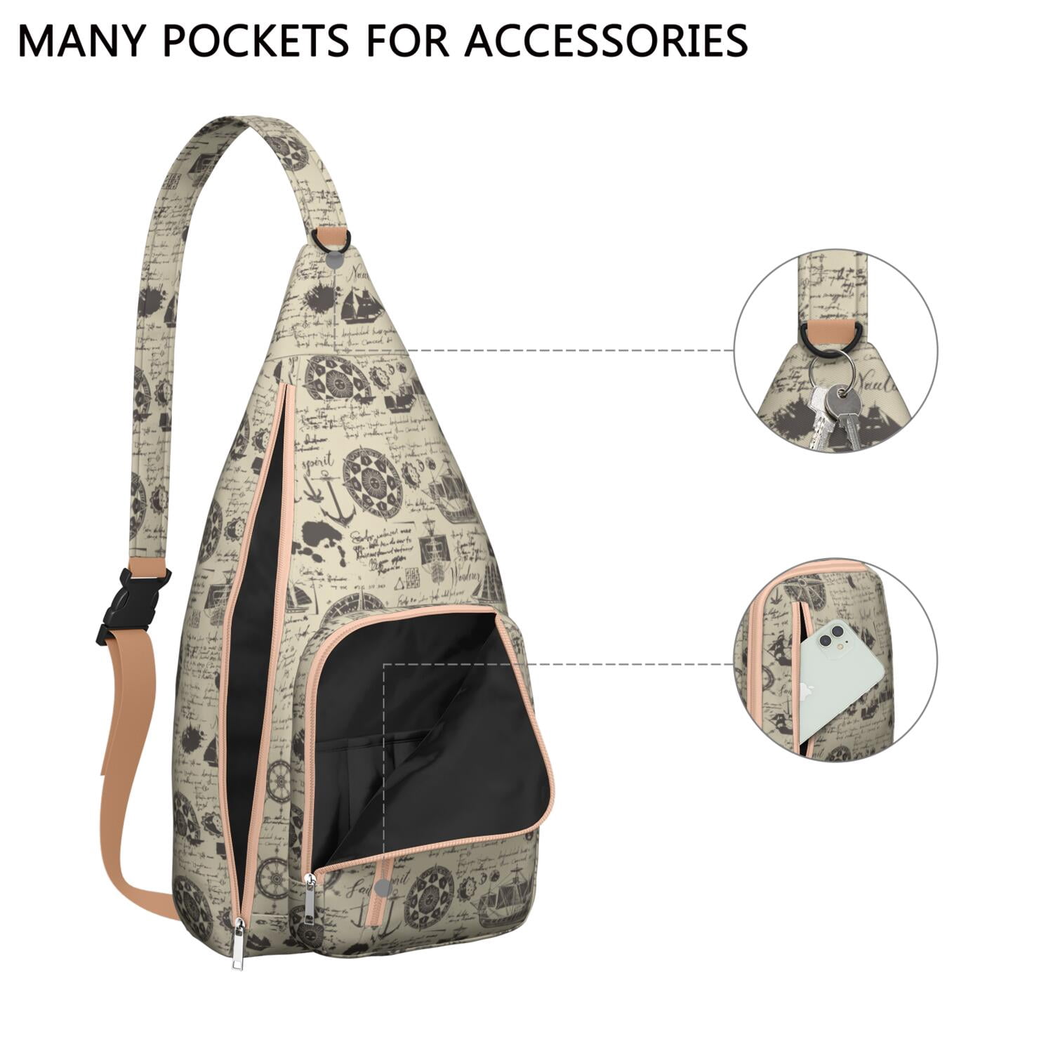 Nautical Sling Bag - Waterproof Marine Chest Pack with Anchor, Compass & Lighthouse Design, Lightweight Adjustable Strap Crossbody Bag for Beach, Boat & Coastal Adventures