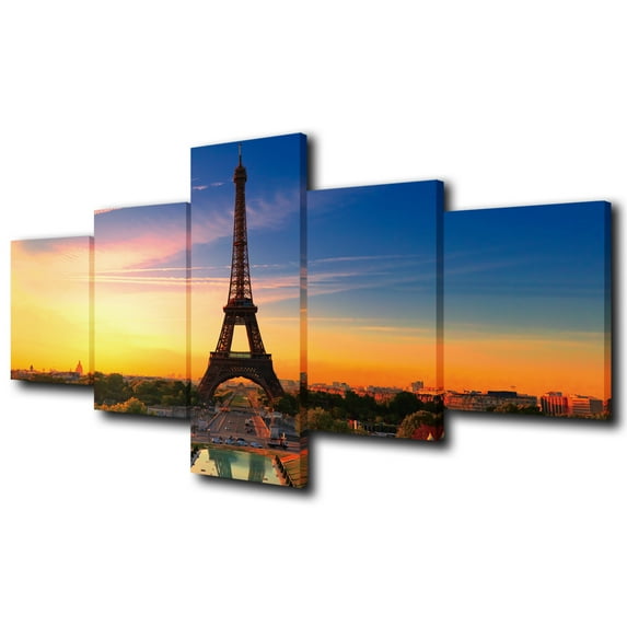 TISHIRON 5PCS Framed Canvas Wall Art Set,50"x24"Beautiful View of Eiffel Tower Canvas Art Decor