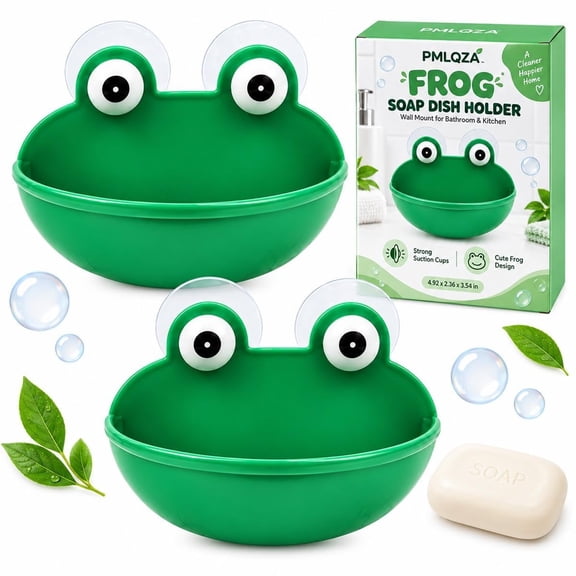 Frog Soap Dish Holder with Suction Cups Wall Mount for Bathroom & Kitchen(2pcs)Z