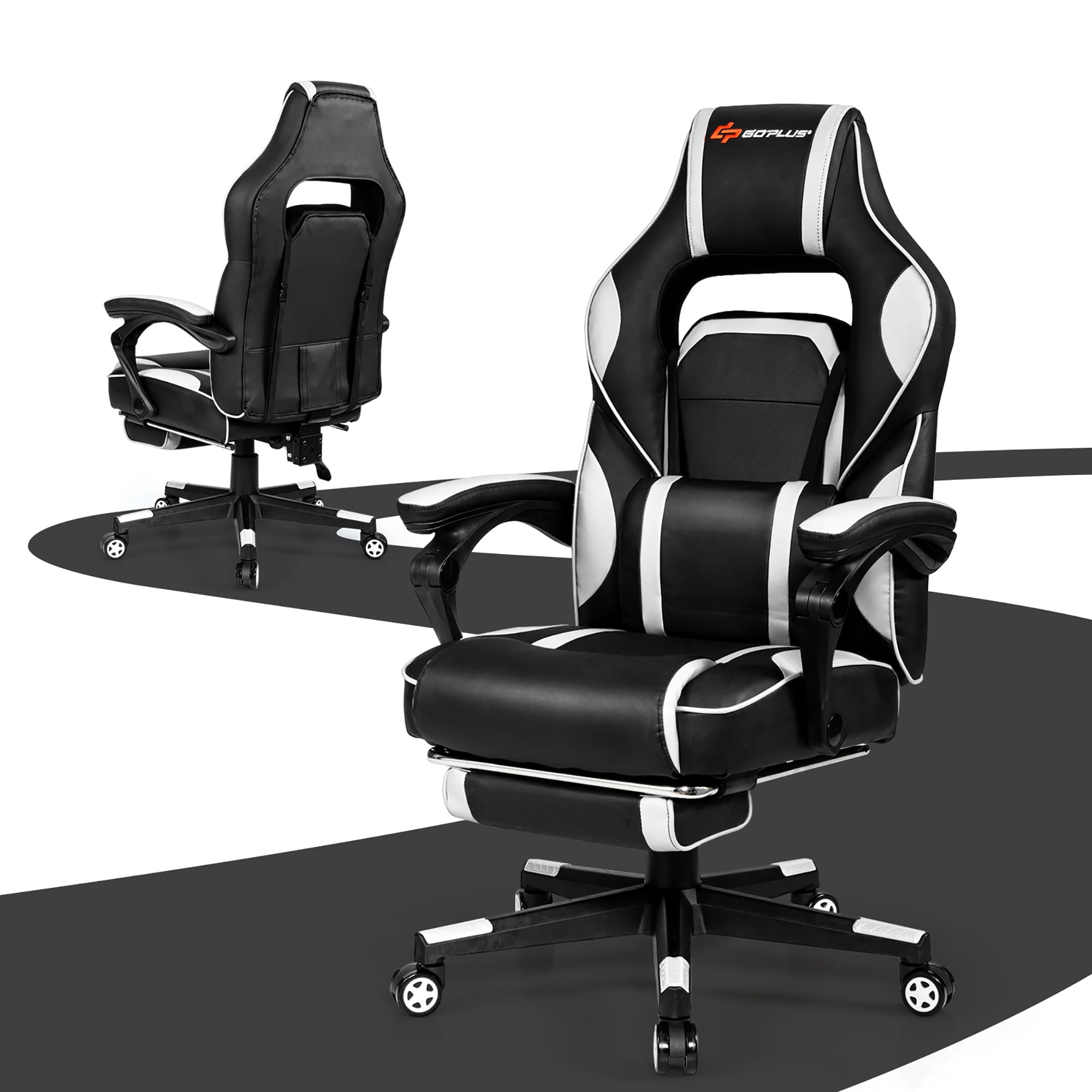 Goplus Massage Gaming Chair Reclining Swivel Racing Office Chair w/Lumbar  Support White, 29 - Kroger