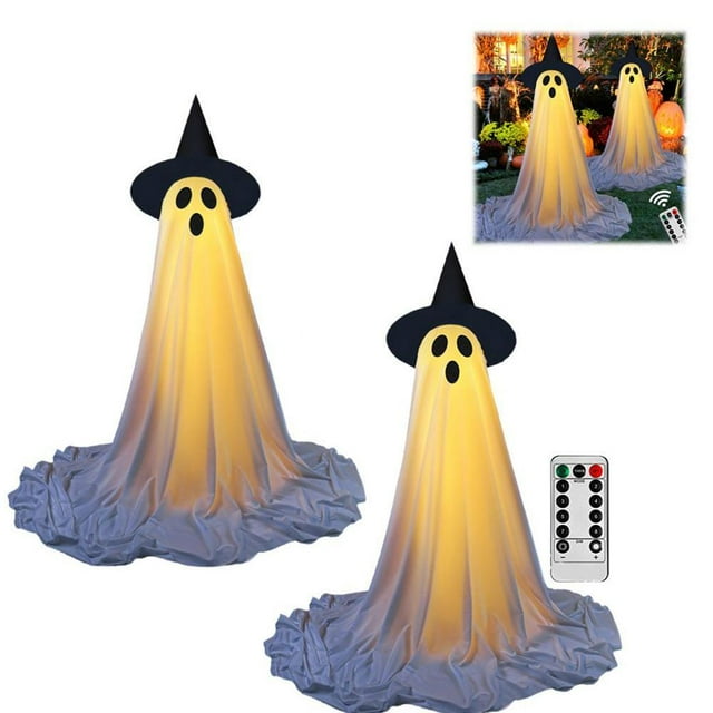 Halloween Decorations Outdoor,2 Packs Light Up Ghost Outdoor Decorations Indoor with Remote Control LED String Lights,Halloween Decorations Ghost Outside Decor for Yards Porches Gardens Lawn Party
