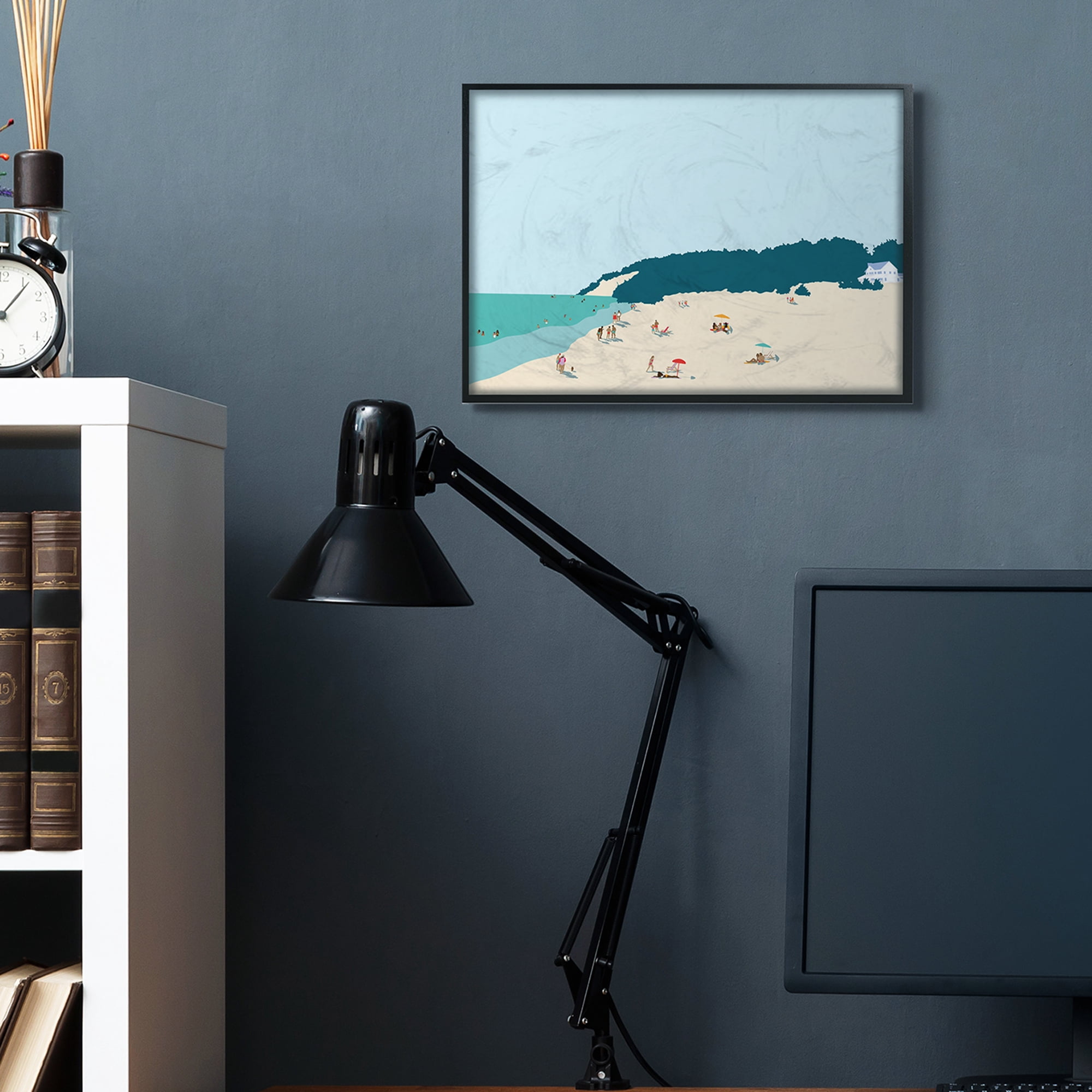 Stupell Industries Coastal Beach Landscape Summer Umbrella Sunbathers Black Framed, 16 x 20, Design by Victoria Kukla