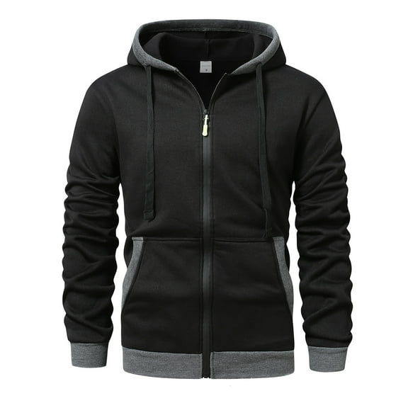 Mens Full Zip Hoodie Cord Running Workout Active Sweatshirt Long Sleeve Fleece Midweight Zip Up Warm Jacket Coats
