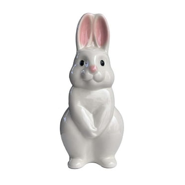 Mainstays 8in Ceramic Bunny Garden Decor Ceramic Statutory Adorable Pink Ears & Nose