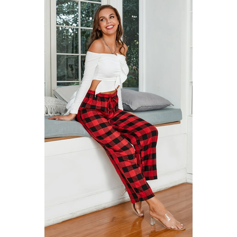Anyou Women's Pajama Pants Comfy Stretch Plaid Pajama Wide Leg Lounge Pants  Size S-XXL