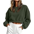 thumbnail image 3 of Josdec Women's Cropped Sweatshirt Long Sleeve Corduroy Crew Neck Loose Solid Casual Sports Crop Pullover S-XXL, 3 of 6