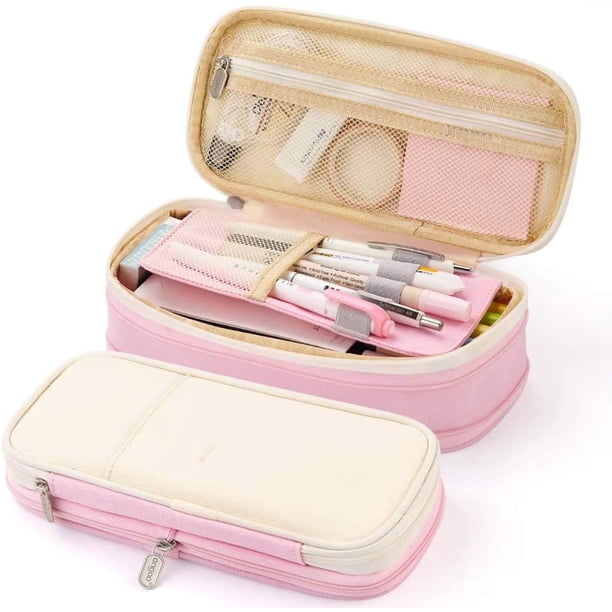 Estuche para Lápices, Lapicera de Capacidad Expandible con 4 Compartimientos, Organizador de Papelería para Oficina Trabajo (Amarillo)
