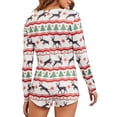 thumbnail image 5 of Women Christmas Pajamas Sexy V-neck Long Sleeve Bodycon Romper Shorts Button Playsuit Pjs Sleepwear, 5 of 6