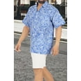 thumbnail image 2 of HAPPY BAY Men's Summer Camp Beach Button-Down Hawaiian Shirt L Geometric, Blue Vacation Party, 2 of 5