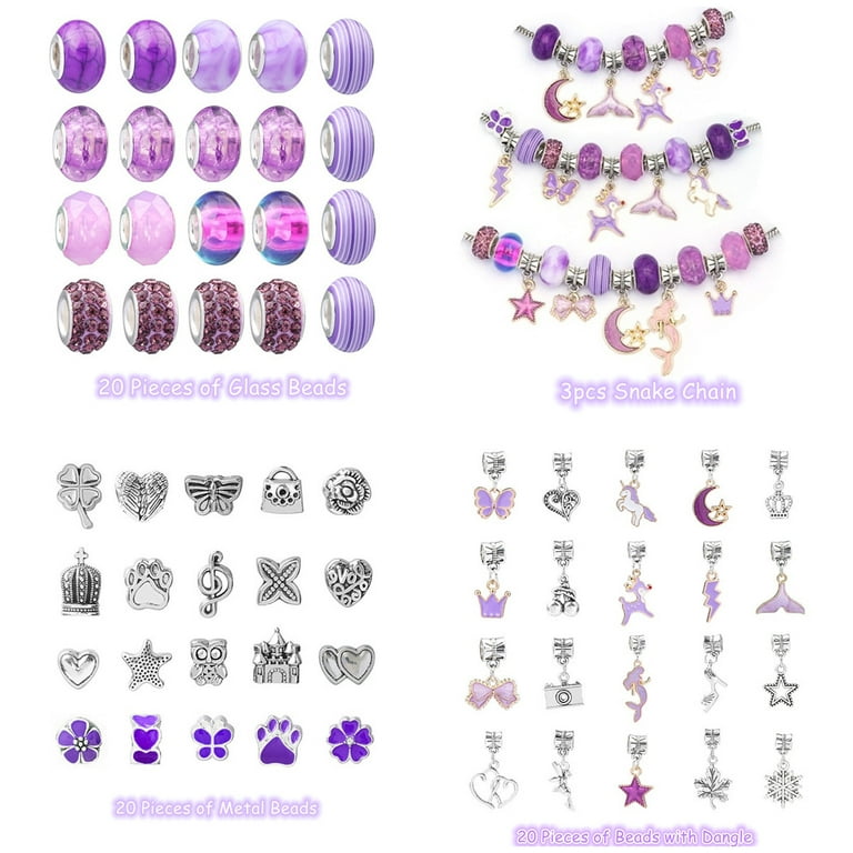 Charm Bracelet Making Kit Jewelry Making Beads Star Pink Gift Box DIY for  Girls
