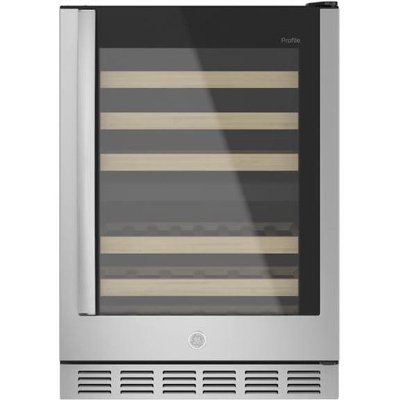 GE Appliances Profile 44 Bottle Beverage Cooler with Sliding Wine Racks, Stainless Steel