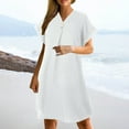 thumbnail image 6 of Shift Dress for Women V Neck Short Sleeves Solid Color Casual Flowy Summer Dresses, 6 of 9