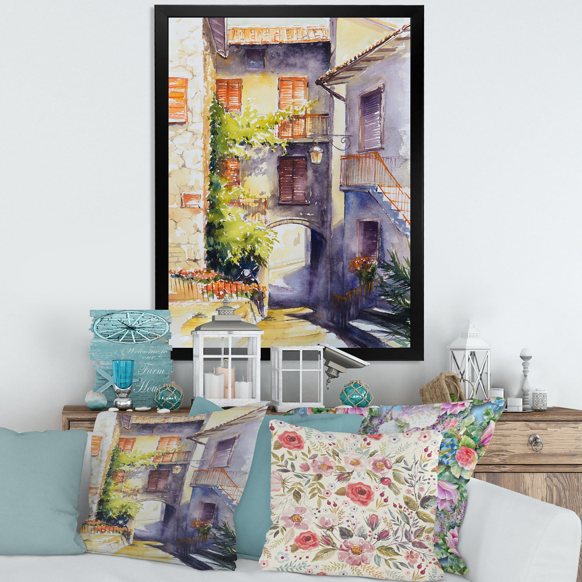 Designart 'Idyllic and Rustic Italian VIllage' Country Framed Art Print