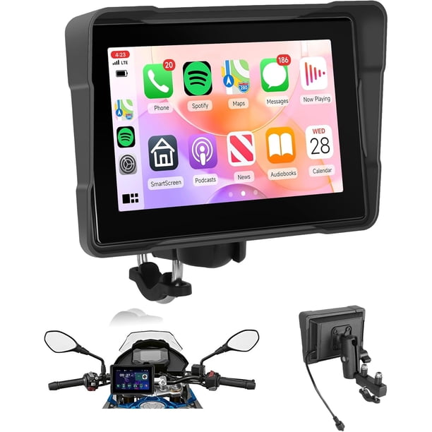 Rimoody - visualización para motocicleta Carplay, inalámbrica, para Apple CarPlay y Android Auto con diseño de montaje de 5 pulgadas, visualización táctil iermeable, coatible con navegación GPS,