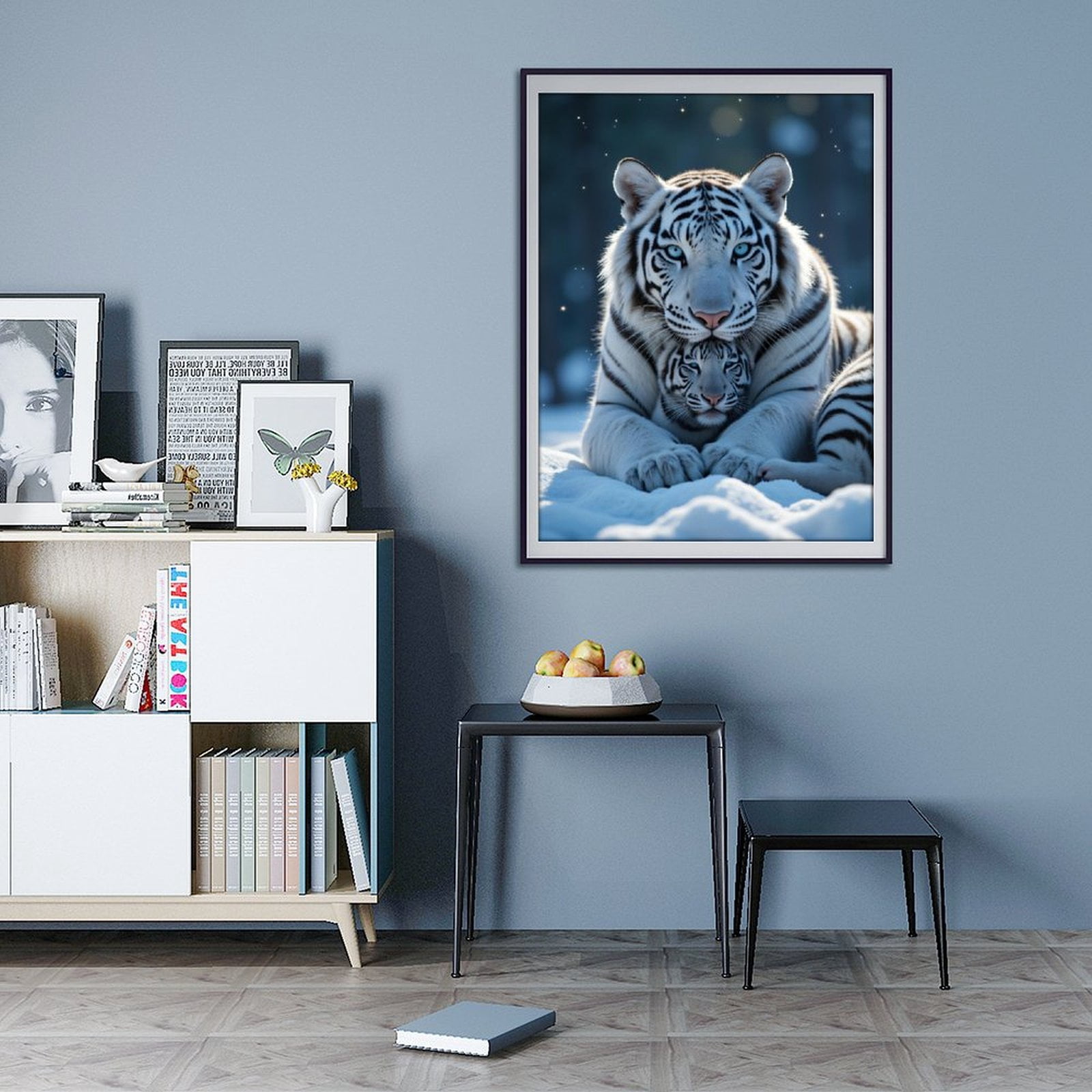Diamond Art Kit for Adults, Majestic White Tigers Snow Sparkle Diamond Painting for Adults Beginners, 5D DIY Diamond Art Painting Kits, Colorful Diamond Painting Craft for Home Decor 12x16