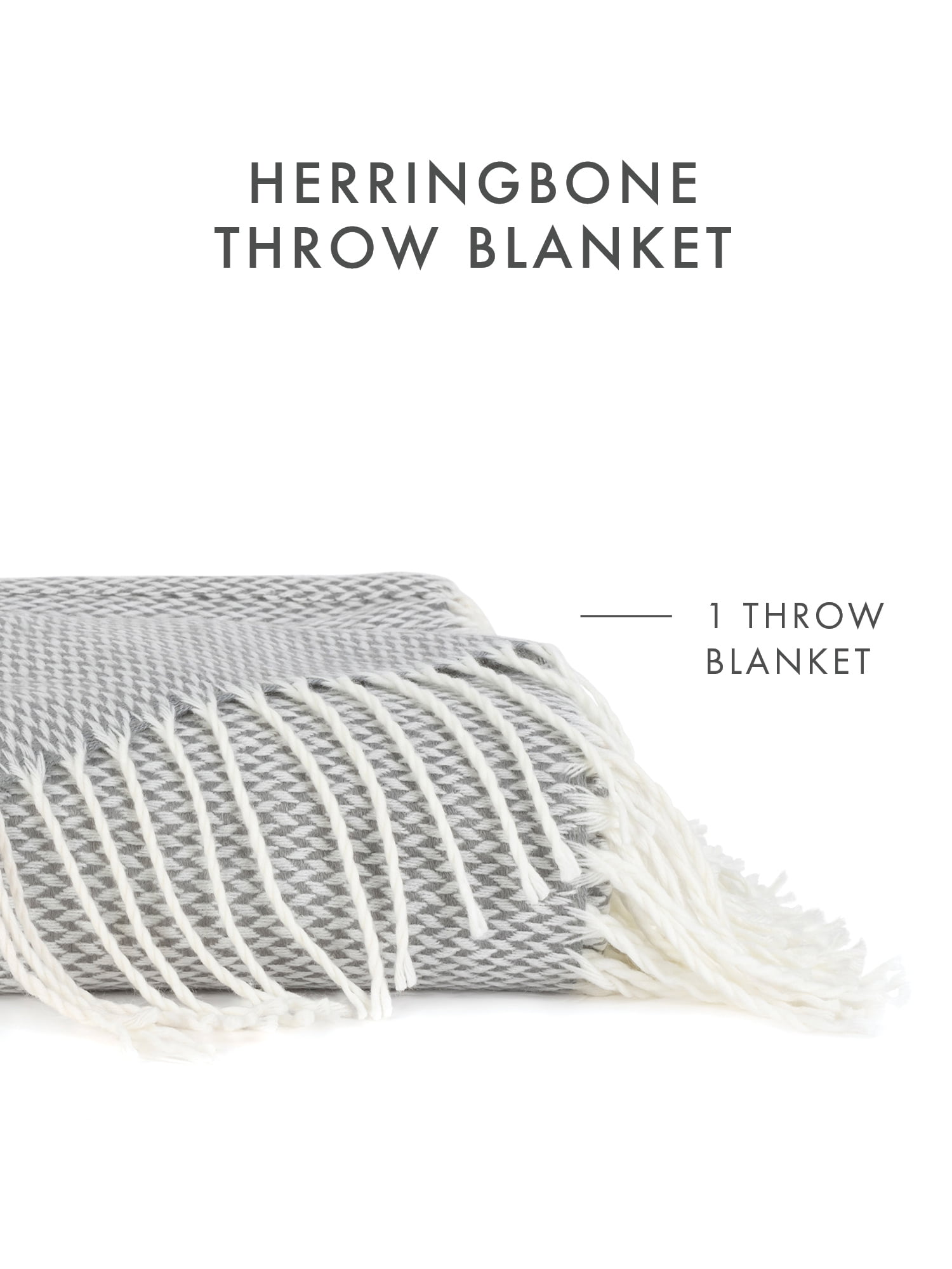 Comfort Canopy - Lightweight Gray Herringbone Throw Blanket with Fringed Edges