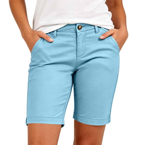 Bosfbaoi Summer Chino Shorts for Women High Waist Casual Womens Shorts with Pockets for Everyday Wear Office