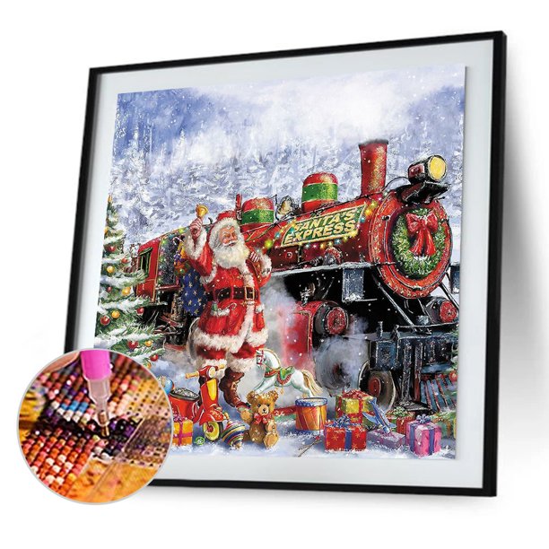 Cuadros Decorativos 5D Kit Rhinestone imagen DIY Santa tren completo redondo taladro diamante pintura regalo DQrwqpou Nuevos Originales