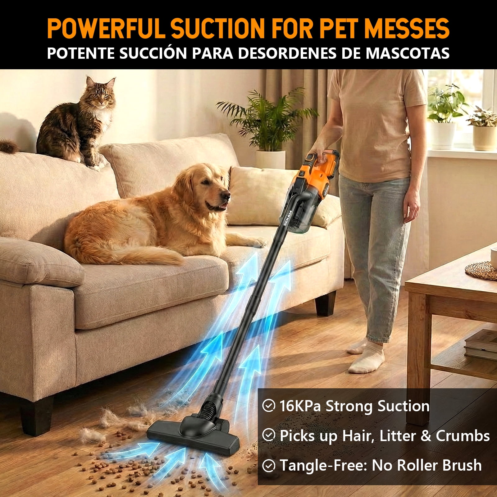 SEKAM Cordless Vacuum Cleaner Compatible with DeWalt 20V Battery, 16KPa Handheld Vacuum (Tool Only, Battery Not Included)