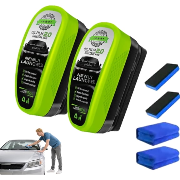 Carmoody Window Cleaner, 2025 New Glass Oil Film Remover Brush, Powerful Automotive Oil Film Remover, Car Glass Oils Films Cleaner for Windshield, Prevents Rain and Fog Cleaning GlassS Brush (2 pcs)