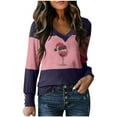 thumbnail image 2 of GaThRRgYP V-neck Sweatshirts Women Long Sleeve,Women's Color Blocked Printed V-neck Regular Sleeve Long Sleeved Decorative Casual Pullover Winter T-shirt Top Purple XXL, 2 of 3