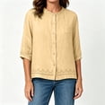 thumbnail image 5 of Ayolanni Button Down Summer Blouses for Women Scoop Neck Solid Cotton Linen 3/4 Sleeve Blouse Textured Oversized Pockets Tees Tops for Women Yellow XL, 5 of 7
