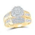 thumbnail image 2 of Solid 10K Yellow Gold His and Hers Real Natural Diamond Trio Three Rings Set Cluster Matching Rings Wedding Band Set 1 Carat - ( 1.01 Cttw ) - Ladies Size 7.5 - Mens Size 11, 2 of 7