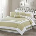 Chezmoi Collection Caprice 7Piece Tan/White Square Pattern Hotel Style