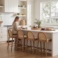 thumbnail image 3 of Guyou Modern Bar Stools Set of 2, 26" Counter Height Bar Stools with Natural Rattan Back and Solid Wood Frame, Linen Upholstered Kitchen Island Chairs for Bar Island Cafe Kitchen, Beige, 3 of 16