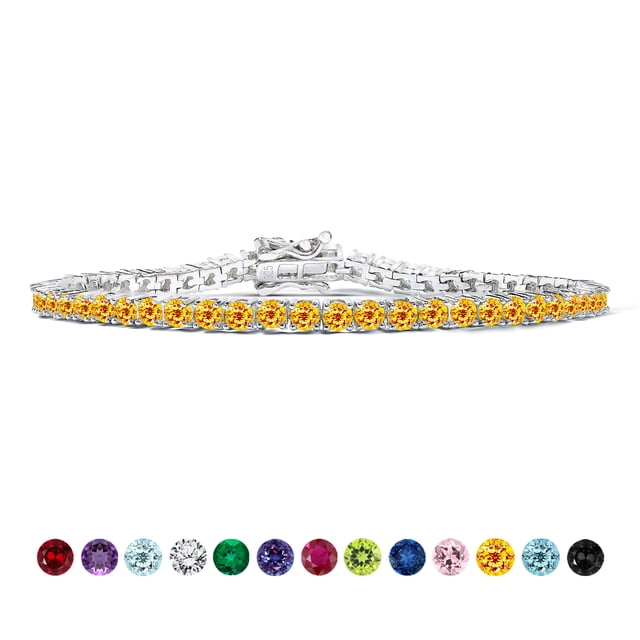 JeenMata Classic 5.5 TCW Corte redondo Noviembre - Citrino - Pulsera de tenis con piedra natal Diseño de eternidad - Chapado en oro blanco, Mujer, Adulto