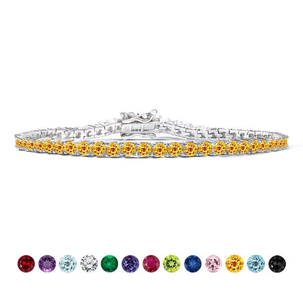 JeenMata Classic 5.5 TCW Corte redondo Noviembre - Citrino - Pulsera de tenis con piedra natal Diseño de eternidad - Chapado en oro blanco, Mujer, Adulto