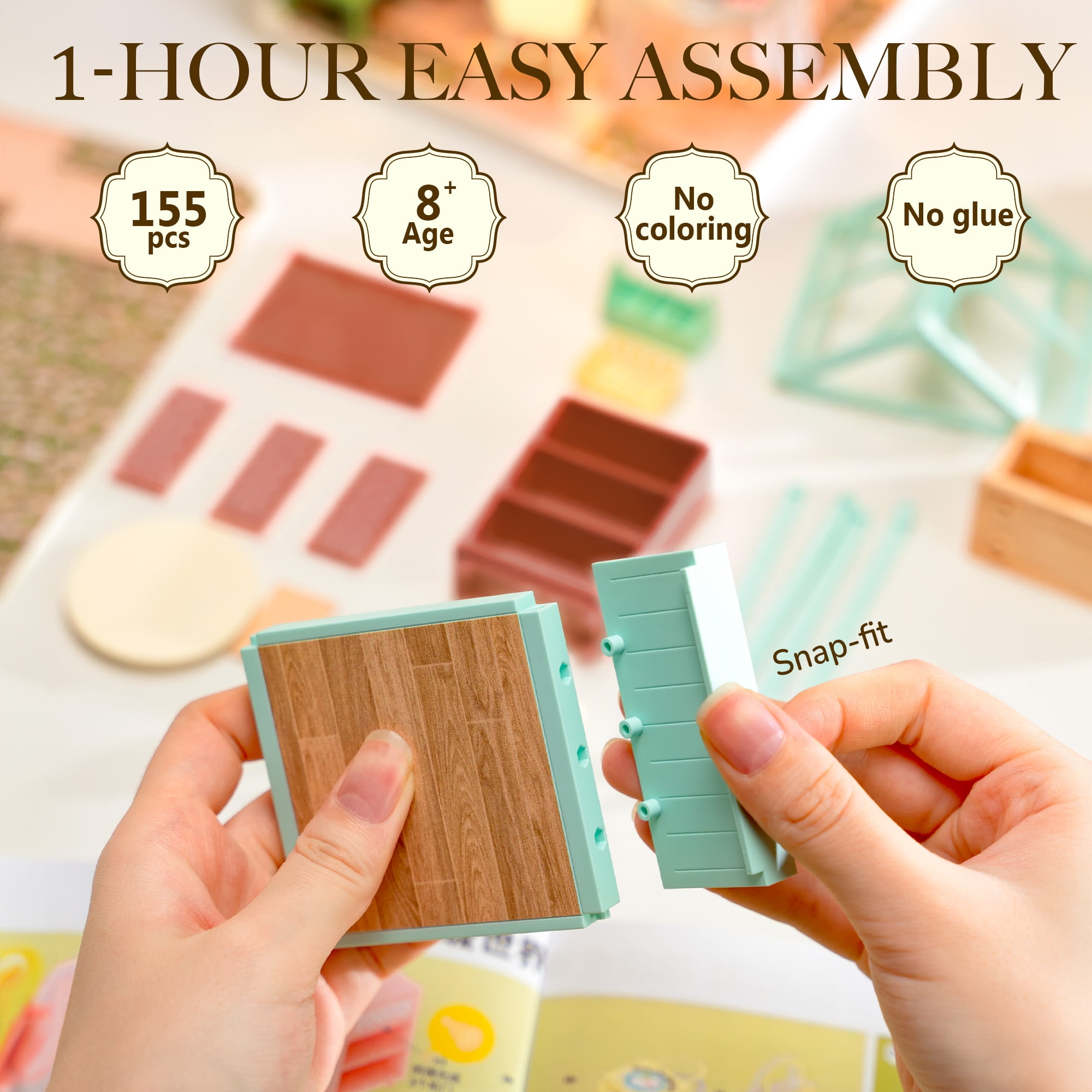 ROBOTIME Super Creator DIY Miniature Dollhouse Kit-Blooming Tea Garden,Plastic Tiny House Building Set Craft Kits,Gifts for Teens Adults