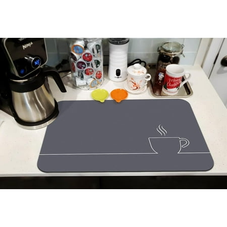 

Coffee Bar Mat Accessories for Countertop Absorbent Hide Stain Rubber Backed Dish Drying Mats for Kitchen Counter Draining Pad Decor Gift Fit Under Coffee Maker Coffee Pot Espresso Machine (24x18in)