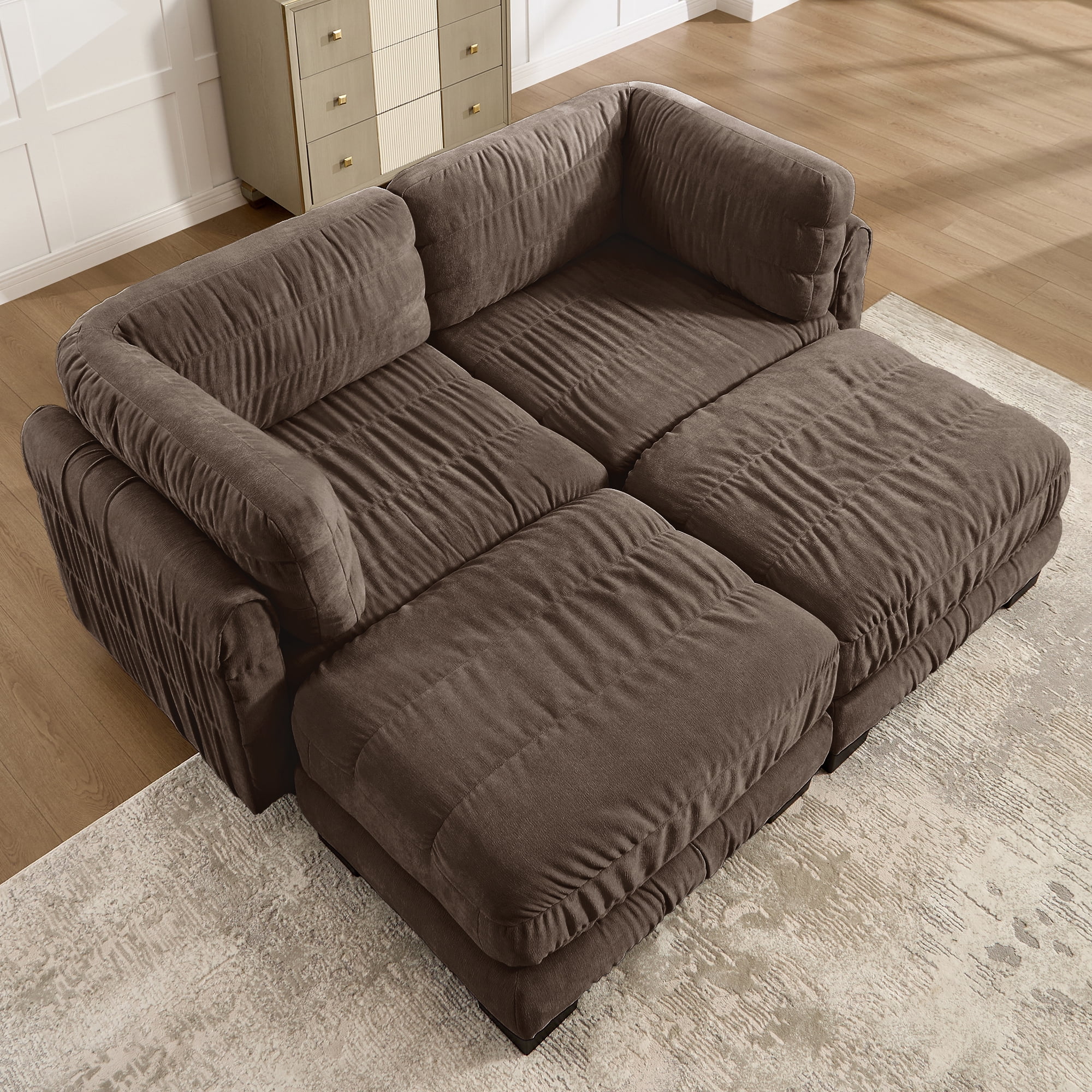 78" 2 Seat Chenille Modular Sectional Sofa with 2 Movable Ottoman and L Shape Back Cushions,Easy Assembly