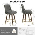 thumbnail image 5 of HomeZeer 24" Bar Stools Set of 6, Swivel Counter Height Bar Stools with Back and Footrest, Velvet Upholstered Bar stools with Solid Wood Legs, Button Tufted Barstools for Kitchen Island,Grey, 5 of 7