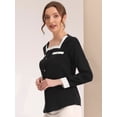 thumbnail image 3 of Blusa de cuello cuadrado elegante de manga larga de color de contraste de camisa de trabajo para mujer Negro XS, 3 of 5