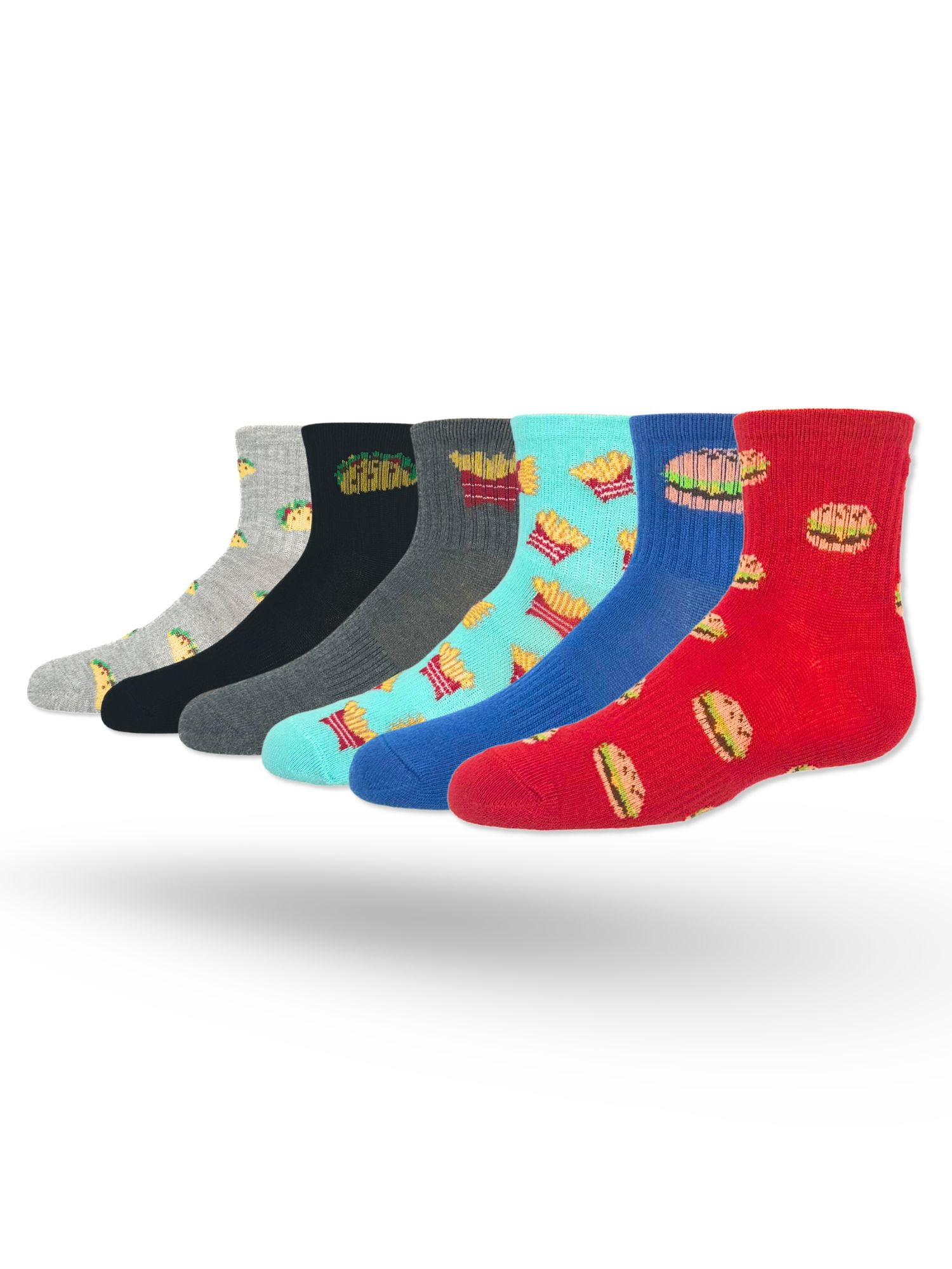 Wonder Nation Boys Snack Food Mid-Crew Socks, 6-Pack, Sizes S-L