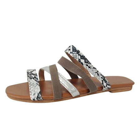 

uikmnh Women Slippers Sandals For Women Solid Zebras Stripe Flat Slippers Sandals Casual Shoes Silver 7.5